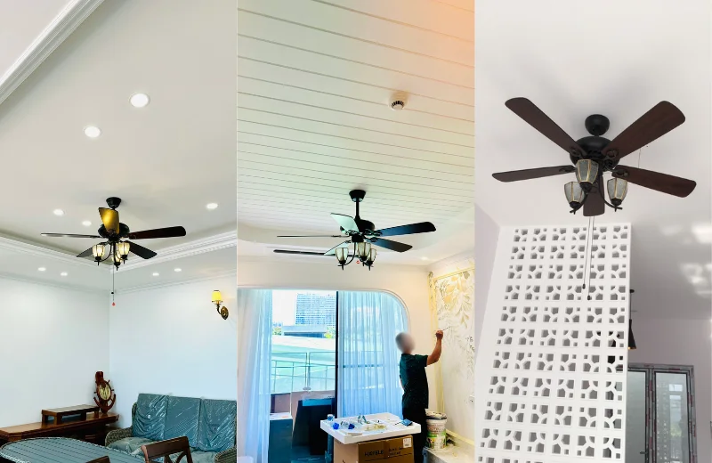 Ảnh thật Quạt Trần Đèn QT5218 lắp đặt tại nhà khách