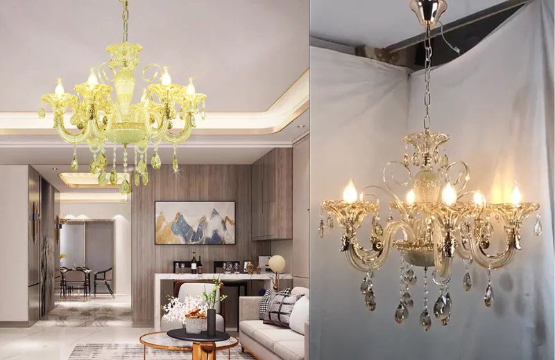 Đèn Chùm Pha Lê DC9087 2 Đèn Chùm Pha Lê DC9087T6 ảnh phối cảnh và ảnh thật