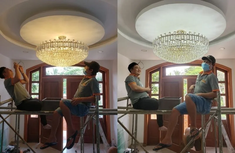 Lắp đặt đèn thả pha lê TPL6270T800