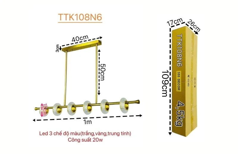 Chi tiết đèn Thả Thiết Kế TTK108N6
