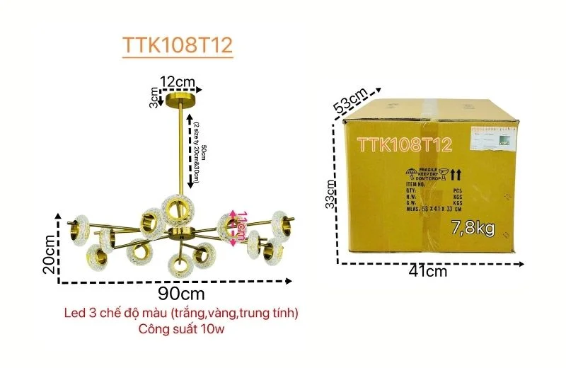 Chi tiết đèn Thả Thiết Kế TTK108T12