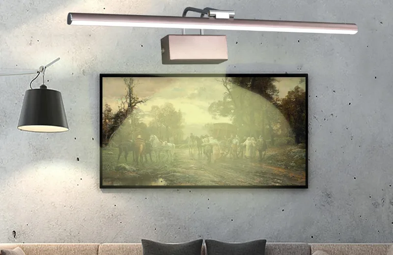 Đèn Rọi Tranh RT5533-phối cảnh rọi tranh trang trí phòng khách hiện đại sang trọng.