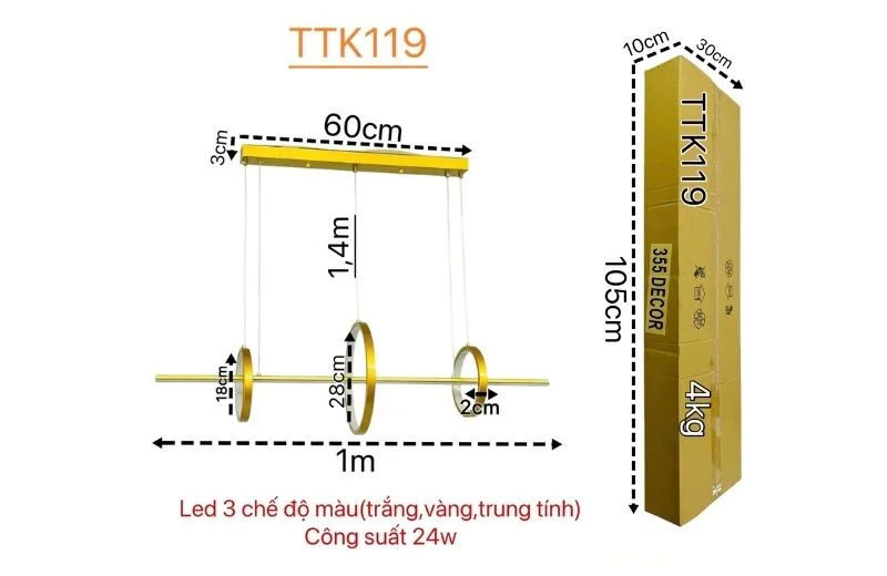 Thông số đèn thả thiết kế TTK119 