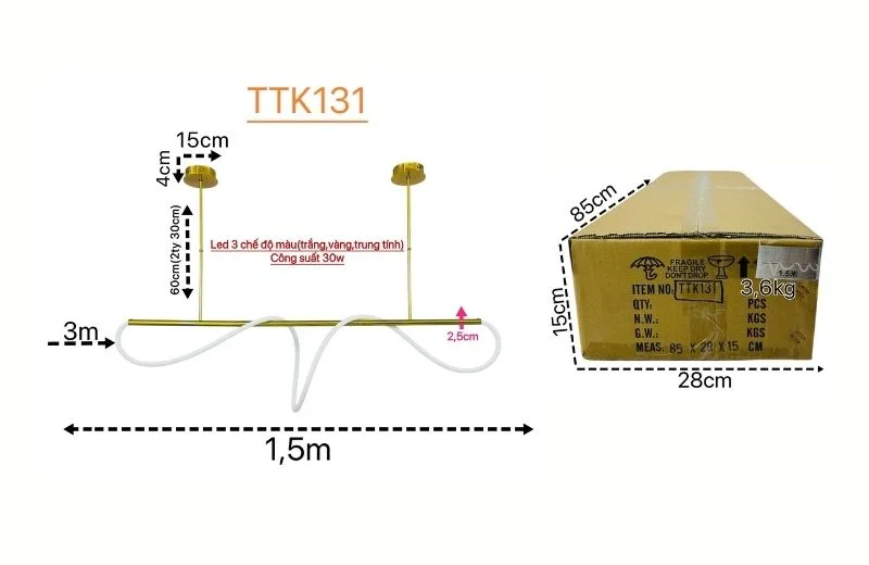 Chi tiết đèn thả thiết kế TTK131 