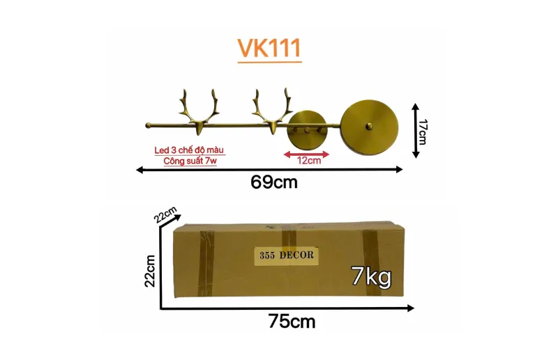 Đèn Tường Thiết Kế VK111 - thông số đo thực tế tại kho 355Decor