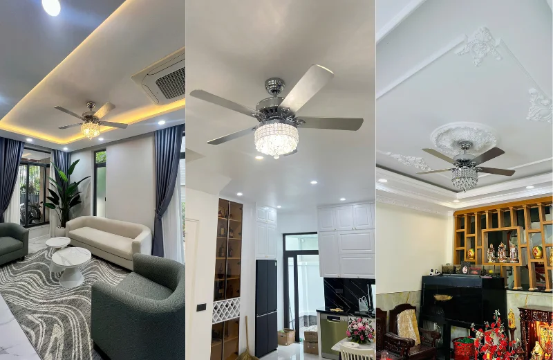 Quạt Trần Đèn QT5277 1 Ảnh thật Quạt Trần Đèn QT5277 lắp đặt tại nhà khách