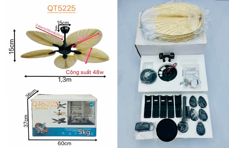Thông số chi tiết Quạt Trần QT5225 Thông số chi tiết Quạt Trần QT5225 
