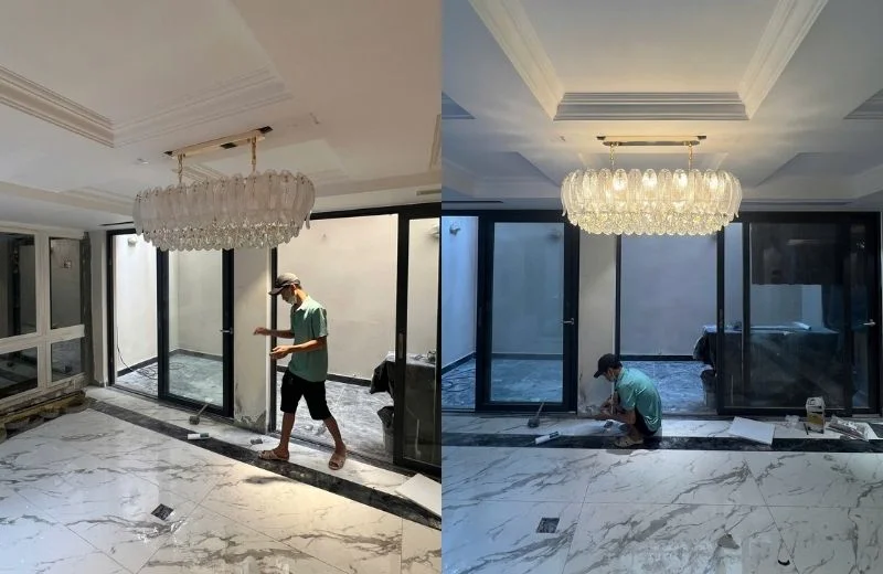 ĐÈN THẢ PHA LÊ TPL368 3 Lắp đặt đèn thả pha lê TPL368N900