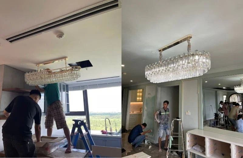 Lắp đặt đèn thả pha lê TPL017N1200