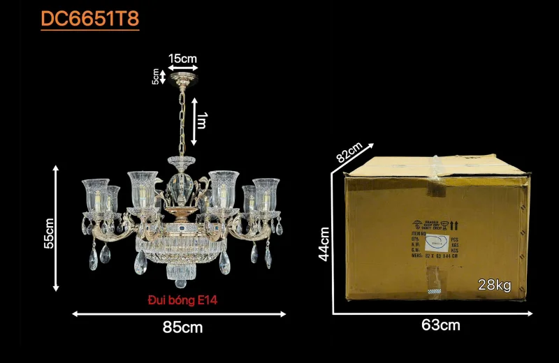 Đèn Chùm Pha Lê DC6651T8 2 Kích thước Đèn Chùm Pha Lê DC6651T8