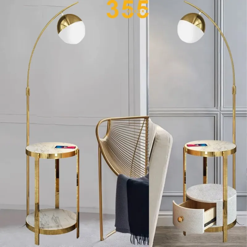 Hai phiên bản Đèn Đứng DD04 hiện đại của 355decor đều có mặt bàn, một có thêm hộc gỗ