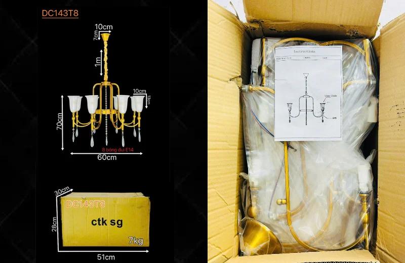 Đèn Chùm DC143 2 Thông số kích thước Đèn Chùm DC143T8