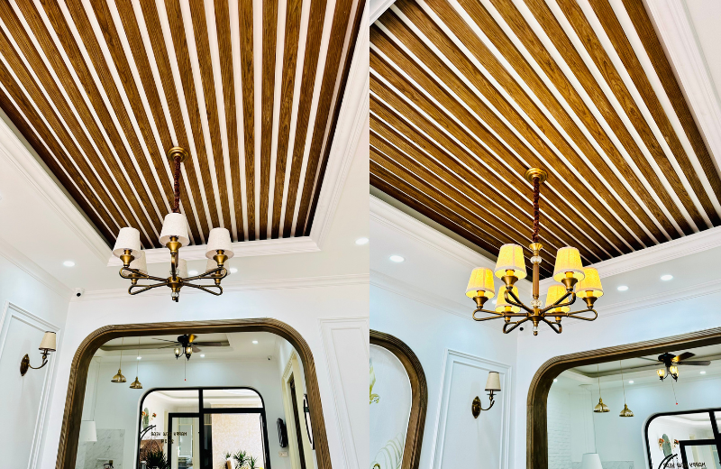 Đèn Chùm DC9665 3 Ảnh thật tại nhà khách với mẫu Đèn Chùm DC9665T6