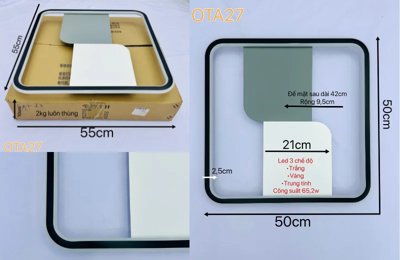 Đèn Ốp Trần Mica OTA27 1 Thông số chi tiết Đèn Ốp Trần Mica OTA27