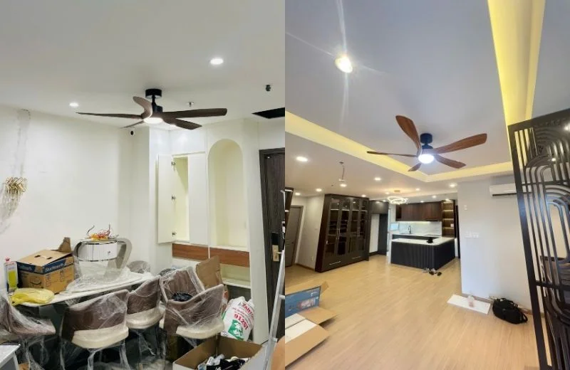 Quạt trần đèn QT63 thiết kế vân gỗ sang trọng, tối giản