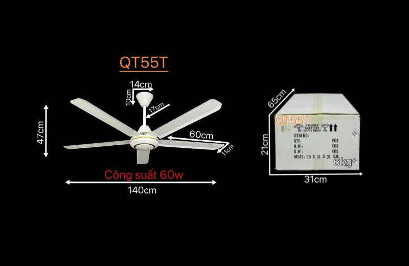 Thông số quạt trần QT55T/QT55D