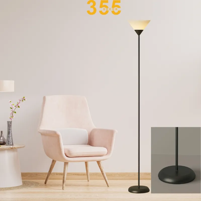 Ảnh cận cảnh chao đèn nhựa lật ngược hình phễu và đế đèn