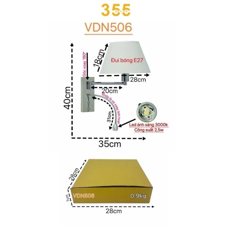 đèn ngủ vdn506 - thiết kế đơn giản sang trọng phù hợp phòng ngủ hiện đại