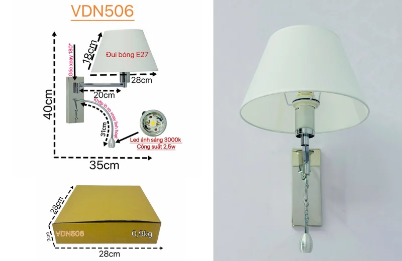 Kích thước Đèn Tường VDN506