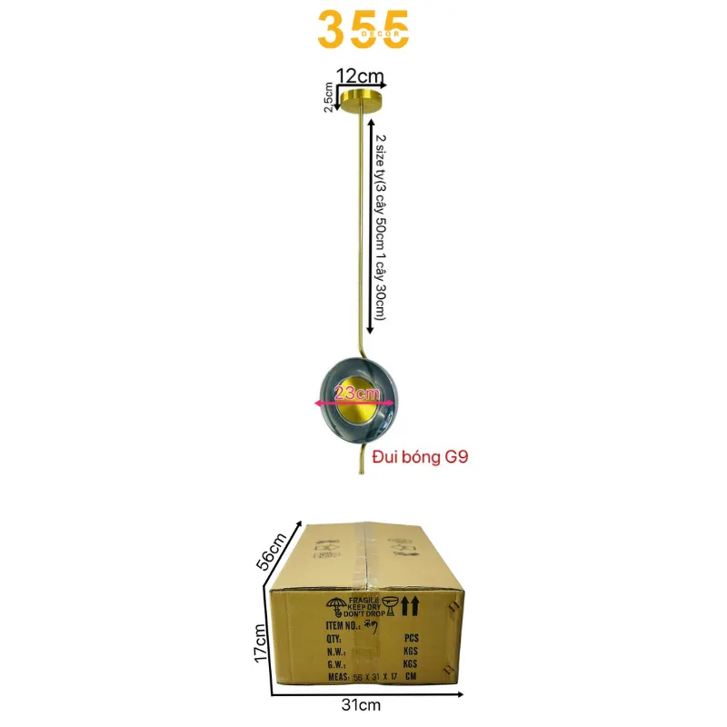 Kích thước đèn thả trần TTK91