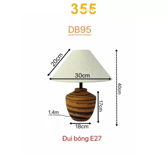 Đèn bàn DB95 - thiết kế hiện đại hơi hướng xưa trang trí phòng khách, phòng ngủ thêm ấp áp, sang trọng.
