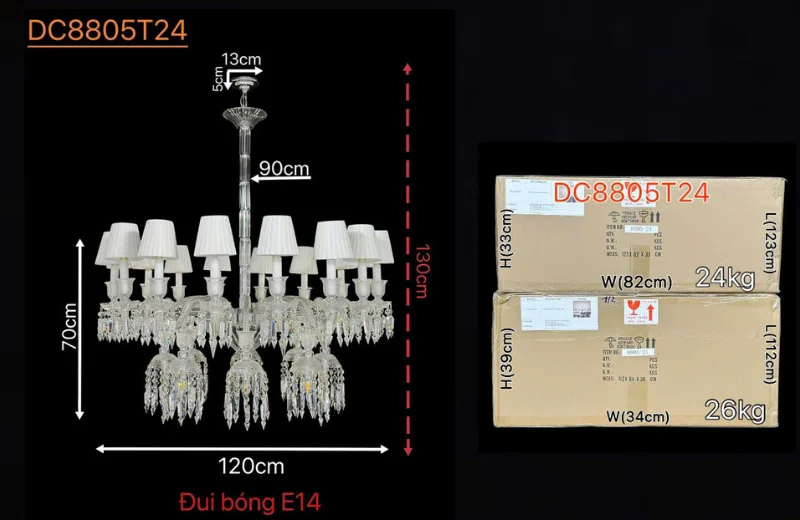 Kích thước Đèn Chùm Pha Lê DC8805T24