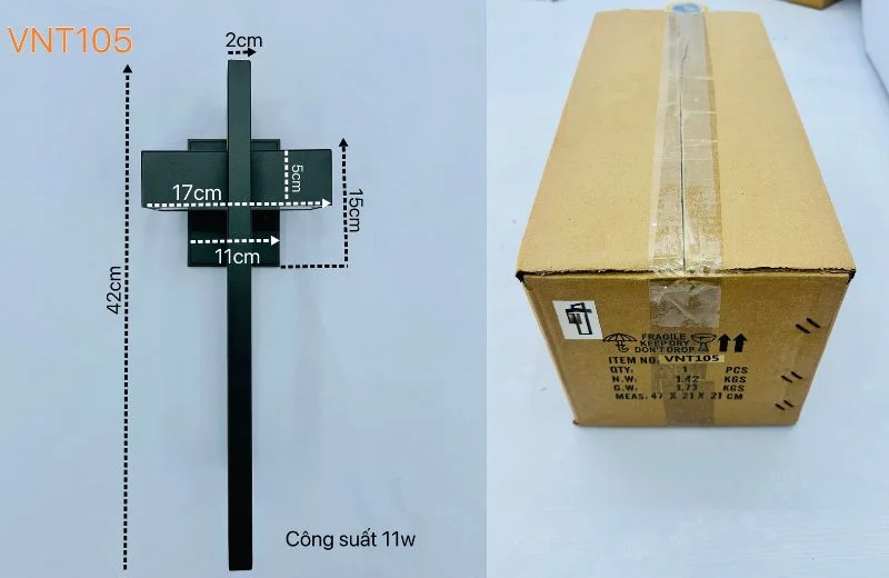 Ảnh thật về kích thước và đóng gói của Đèn Tường VNT105