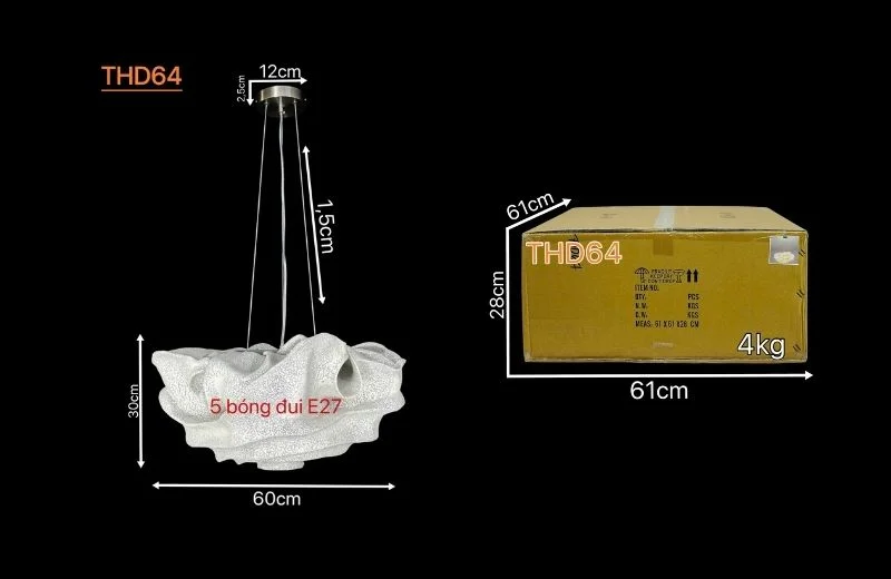 Kích thước đèn thả hiện đại THD64 