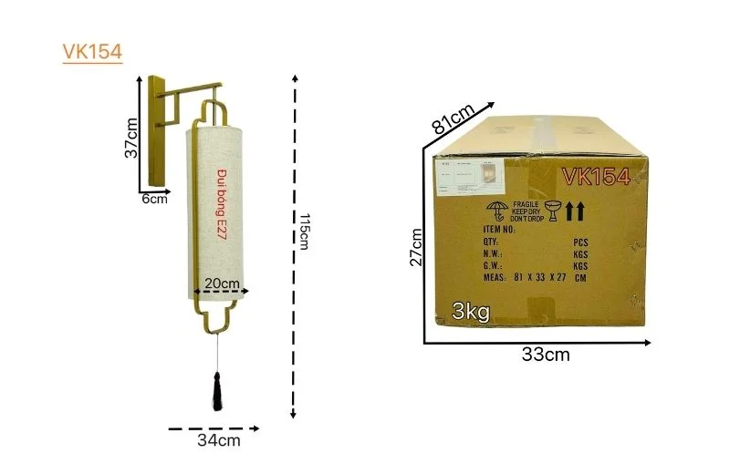 Thông số kích thước đèn tường VK154