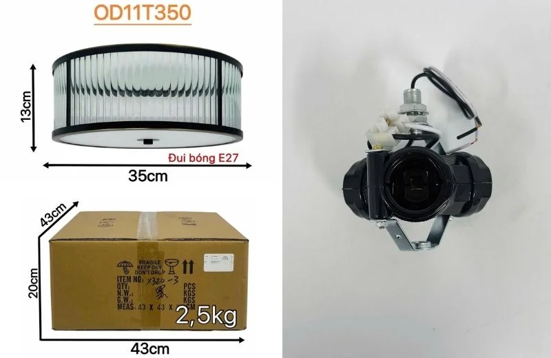 Đèn Ốp Trần Đồng OD11 1 Kích thước và phụ kiện - Đèn Ốp Trần Đồng OD11