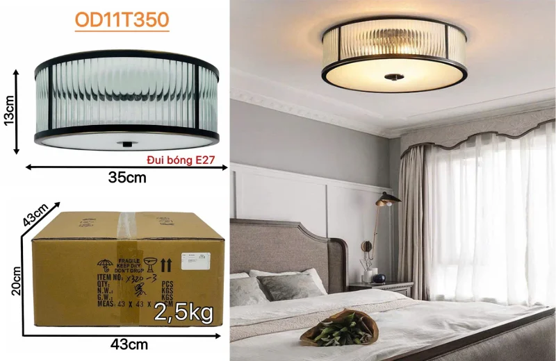 Kích thước Đèn Ốp Trần Đồng OD11