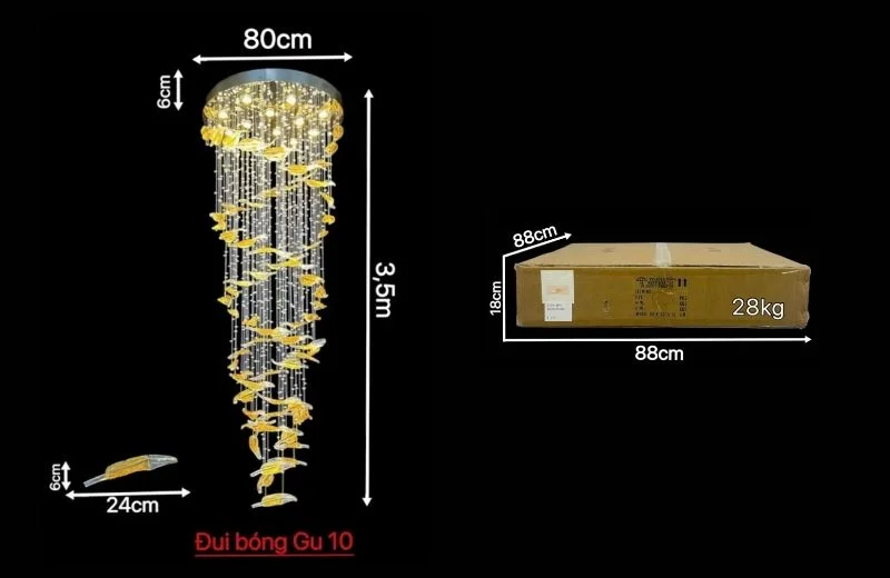 Thông số kích thước đèn thả hiện đại THD153