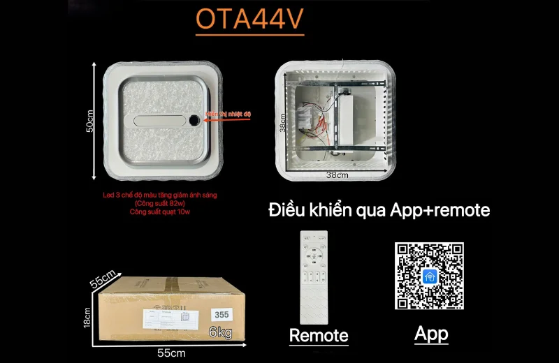 Thông số chi tiết Đèn Quạt Ốp Trần OTA44V