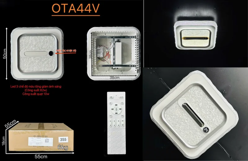 Kích thước Đèn Quạt Ốp Trần OTA44V