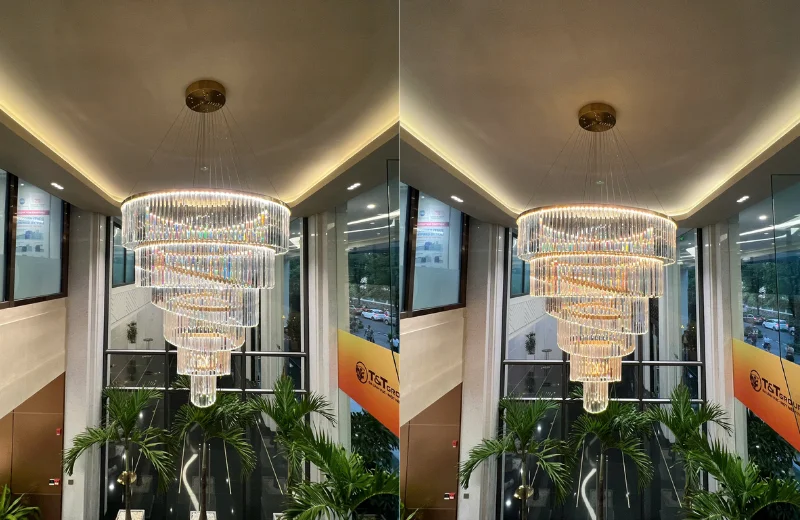 Ảnh thật khi lắp Đèn Thả Pha Lê TPL20 cho khách