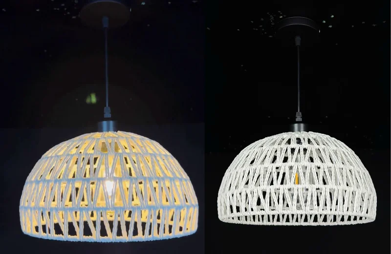 Ảnh thật của Đèn Thả Thiết Kế TTK201 lúc bật và tắt đèn