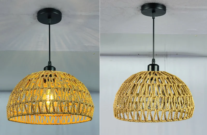 Ảnh thật của Đèn Thả Thiết Kế TTK202 lúc bật và tắt đèn