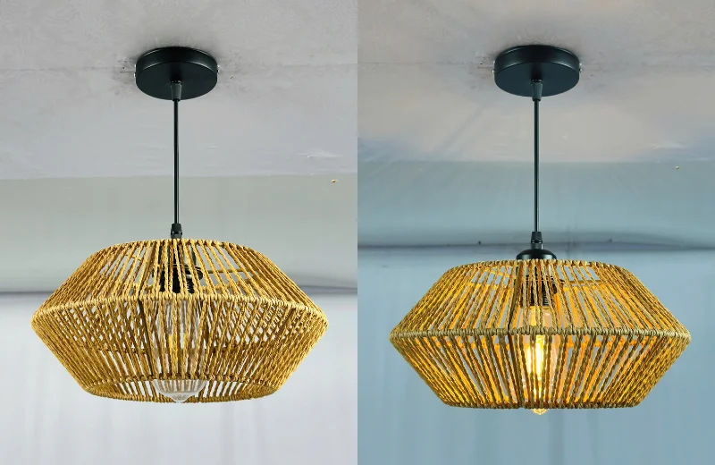 Ảnh thật của Đèn Thả Thiết Kế TTK206 lúc bật và tắt đèn