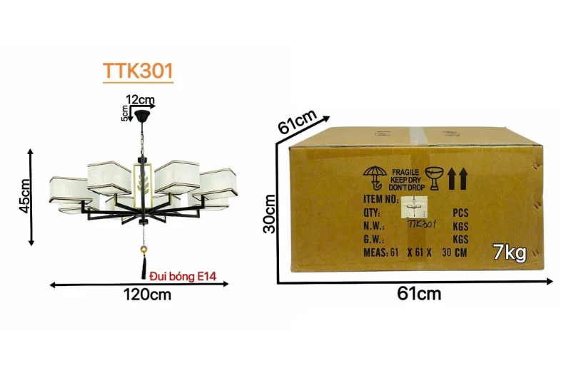 Kích Thước Đèn Thả Thiết Kế TTK302