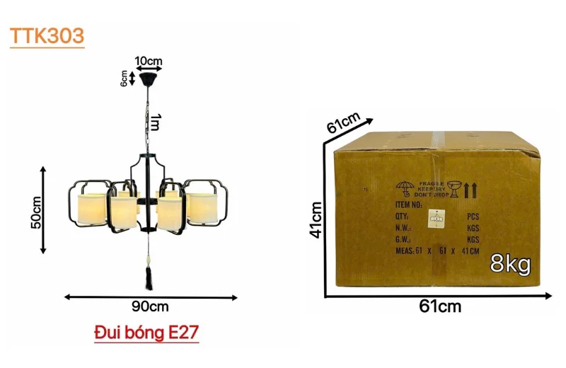 Đèn Thả Thiết Kế TTK303 1 Kích Thước Đèn Thả Thiết Kế TTK303