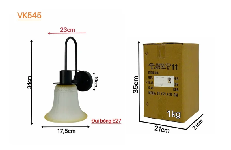 Thông số chi tiết Đèn Tường Thiết Kế VK545